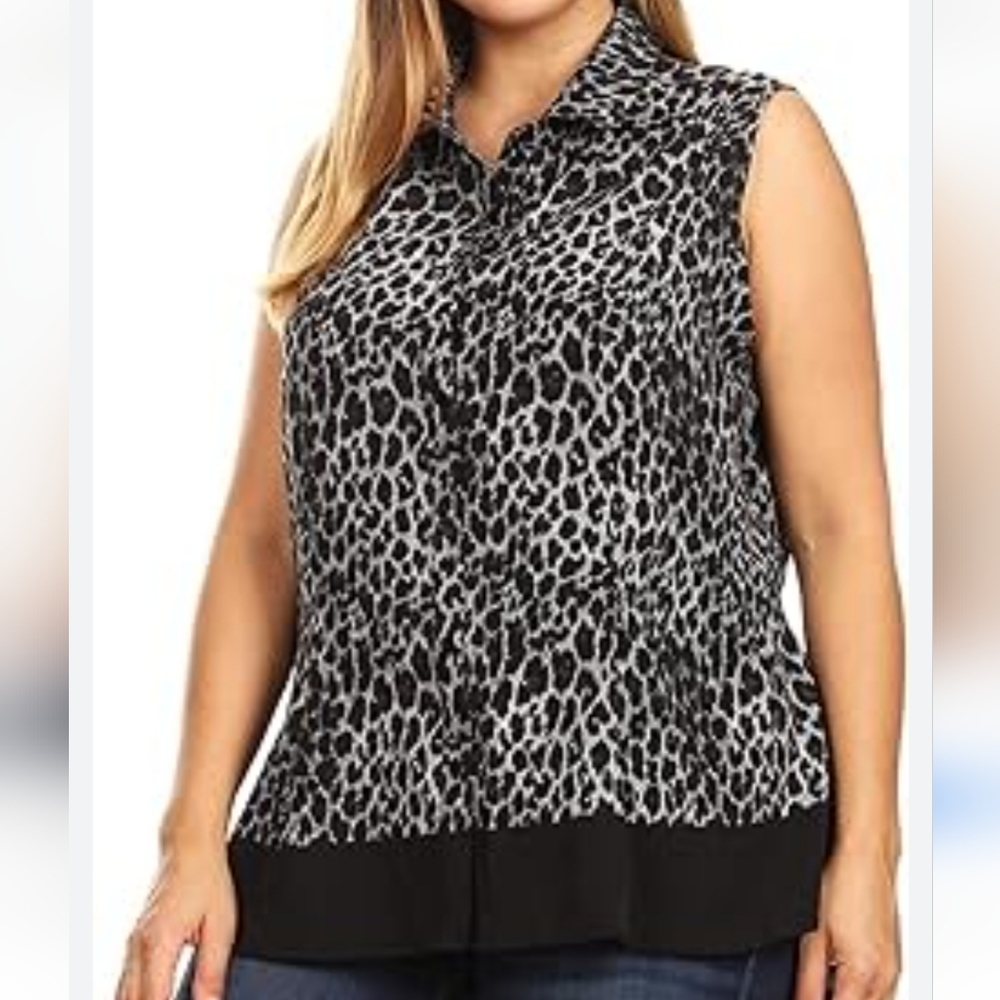 SIGNATURE COLLECTION Black Grey Cheetah Print Plus Size 3X